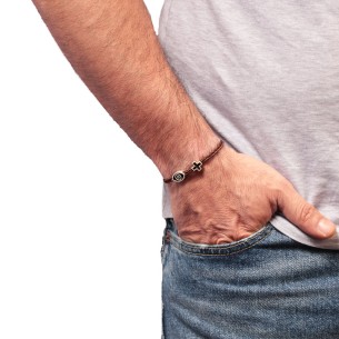 Βραχιόλι κορδόνι ασημένιος Σταυρός Μάτι