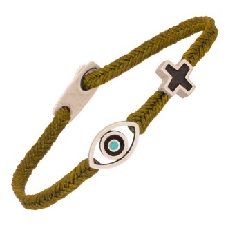 Βραχιόλι κορδόνι ασημένιος Σταυρός Μάτι