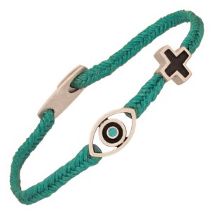 Βραχιόλι κορδόνι ασημένιος Σταυρός Μάτι