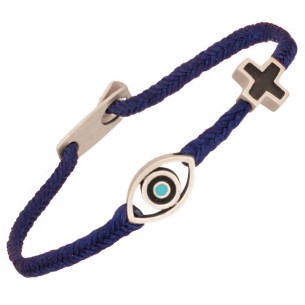 Βραχιόλι κορδόνι ασημένιος Σταυρός Μάτι