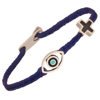 Βραχιόλι κορδόνι ασημένιος Σταυρός Μάτι