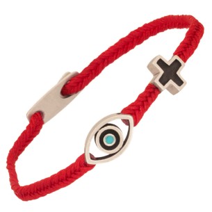 Βραχιόλι κορδόνι ασημένιος Σταυρός Μάτι