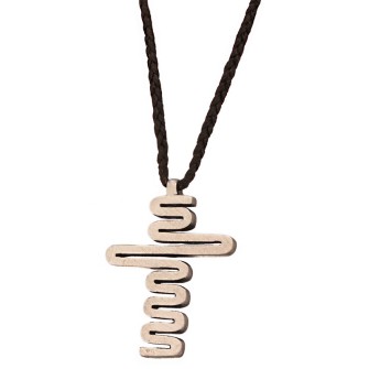 Κολιέ κορδόνι ασημένιος Σταυρός Κορδέλα