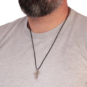 Κολιέ κορδόνι ασημένιος Σταυρός Κορδέλα