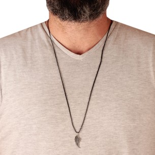 Κολιέ κορδόνι ασημένιο Φτερό Αγγέλου