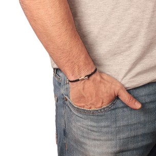 Βραχιόλι κορδόνι ασημένια Νεκροκεφαλή