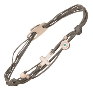 Βραχιόλι κορδόνι ασημένιος Σταυρός Μάτι