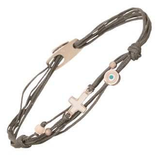 Βραχιόλι κορδόνι ασημένιος Σταυρός Μάτι