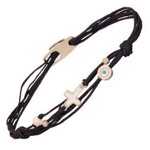 Βραχιόλι κορδόνι ασημένιος Σταυρός Μάτι
