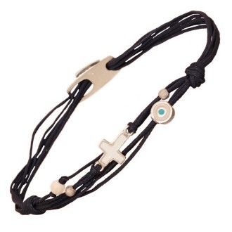 Βραχιόλι κορδόνι ασημένιος Σταυρός Μάτι