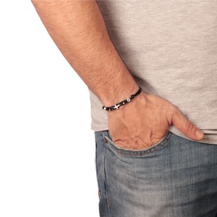 Βραχιόλι κορδόνι ασημένιος Σταυρός Μάτι