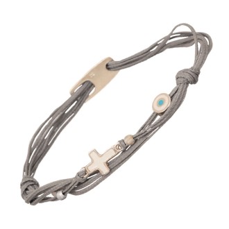 Βραχιόλι κορδόνι ασημένιος Σταυρός Μάτι