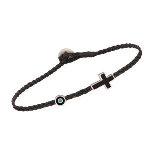 Βραχιόλι κορδόνι ασημένιος Σταυρός Μάτι