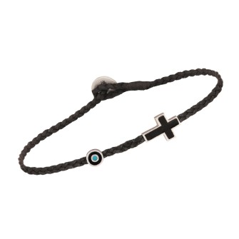 Βραχιόλι κορδόνι ασημένιος Σταυρός Μάτι