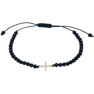 Βραχιόλι κορδόνι ασημένιος επίχρυσος Σταυρός Όνυχας