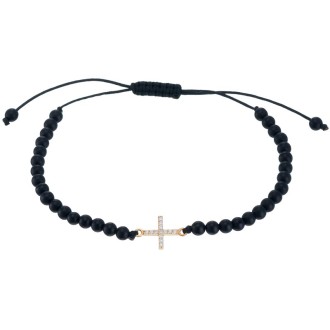 Βραχιόλι κορδόνι ασημένιος επίχρυσος Σταυρός Όνυχας