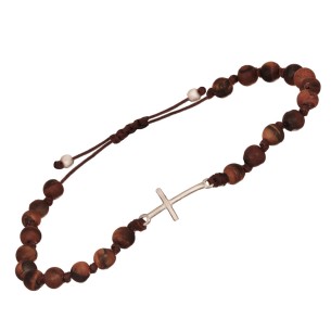 Βραχιόλι κορδόνι ασημένιος Σταυρός Πέτρες