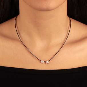 Κολιέ κορδόνι ασημένια Μονογράμματα Ελληνικά