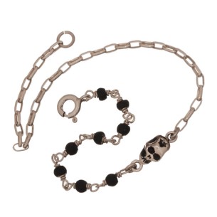 Βραχιόλι ασημένια Αλυσίδα Λάβα Νεκροκεφαλή