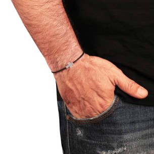 Ανδρικό βραχιόλι κορδόνι ασημένιος Σταυρός