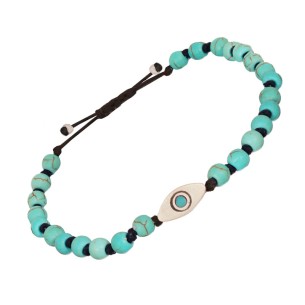 Βραχιόλι κορδόνι ασημένιο Μάτι Πέτρες Τιρκουάζ