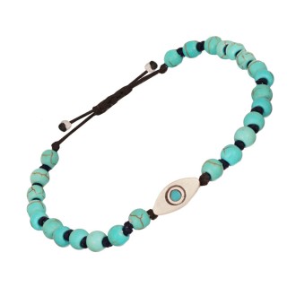 Βραχιόλι κορδόνι ασημένιο Μάτι Πέτρες Τιρκουάζ
