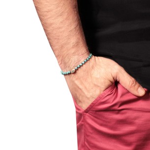 Βραχιόλι κορδόνι ασημένιο Μάτι Πέτρες Τιρκουάζ