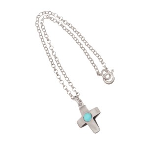 Ασημένιο Γούρι Αυτοκινήτου Σταυρός Τιρκουάζ