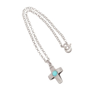 Ασημένιο Γούρι Αυτοκινήτου Σταυρός Τιρκουάζ