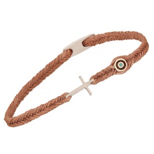 Βραχιόλι κορδόνι ασημένιος Σταυρός Μάτι