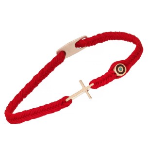 Βραχιόλι κορδόνι ασημένιος Σταυρός Μάτι