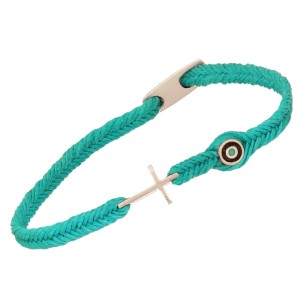 Βραχιόλι κορδόνι ασημένιος Σταυρός Μάτι