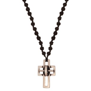 Κολιέ κορδόνι Ροζάριο ασημένιος Σταυρός