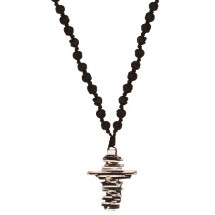 Κολιέ κορδόνι Ροζάριο ασημένιος Σταυρός