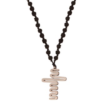 Κολιέ κορδόνι Ροζάριο ασημένιος Σταυρός