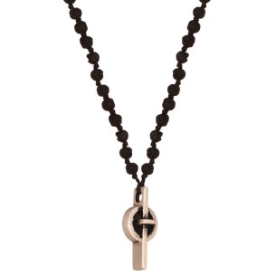 Κολιέ κορδόνι Ροζάριο ασημένιος Σταυρός