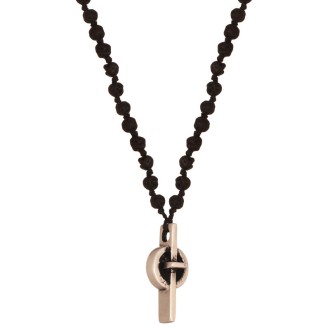 Κολιέ κορδόνι Ροζάριο ασημένιος Σταυρός