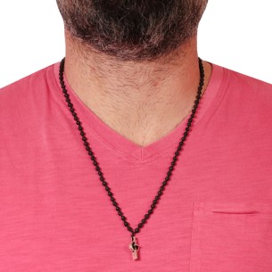 Κολιέ κορδόνι Ροζάριο ασημένιος Σταυρός