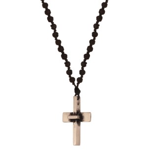 Κολιέ κορδόνι Ροζάριο ασημένιος Σταυρός