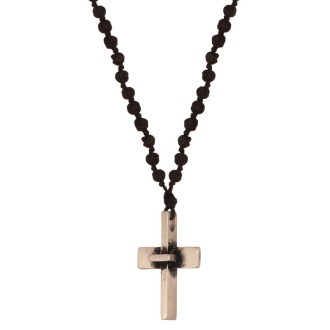 Κολιέ κορδόνι Ροζάριο ασημένιος Σταυρός