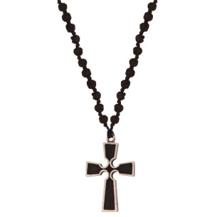 Κολιέ κορδόνι Ροζάριο ασημένιος Σταυρός