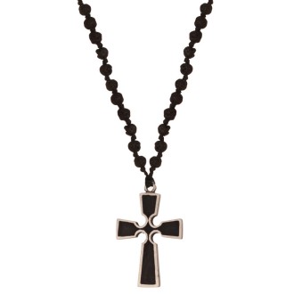 Κολιέ κορδόνι Ροζάριο ασημένιος Σταυρός