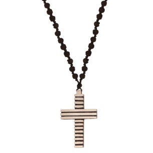 Κολιέ κορδόνι Ροζάριο ασημένιος Σταυρός