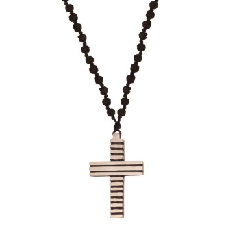 Κολιέ κορδόνι Ροζάριο ασημένιος Σταυρός