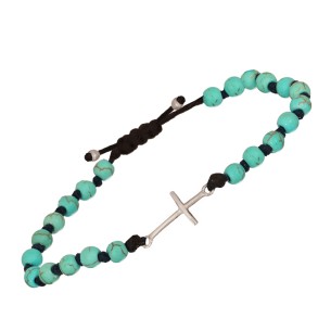 Βραχιόλι κορδόνι ασημένιος Σταυρός Πέτρες