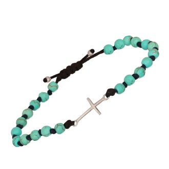 Βραχιόλι κορδόνι ασημένιος Σταυρός Πέτρες