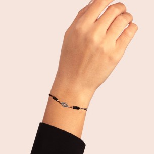 Βραχιόλι κορδόνι ασημένιο ρόζ Μάτι