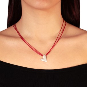 Κολιέ κορδόνια ασημένια Καρδιά