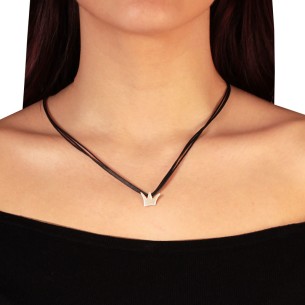 Κολιέ κορδόνια ασημένια Κορώνα