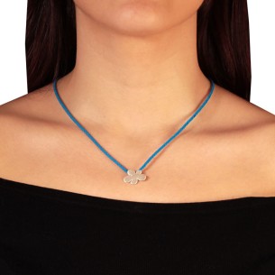 Κολιέ κορδόνι ασημένιο Λουλούδι